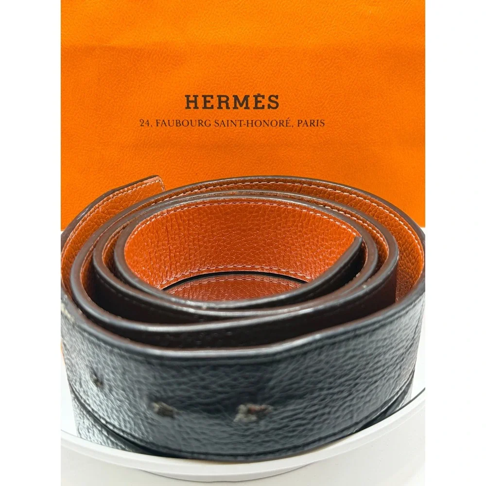 Hermes Reversible Belt Strap Black Orange Togo Epsom Leather 125cm France